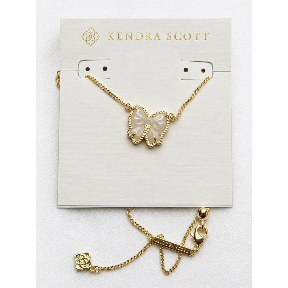 NWOT Kendra Scott Haley Bow Ivory Mother Of Pearl Gold Necklace - Picture 6 of 16